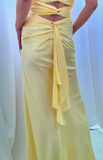 Yellow Backless Satin Sheath Spaghetti Strap V-Neck Party Dress Prom Dress HZ1024
