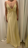 Yellow Backless Satin Sheath Spaghetti Strap V-Neck Party Dress Prom Dress HZ1024