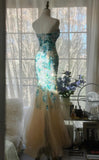 Blue Sweetheart Mermaid Tulle Evening Dresses Gorgeous Beaded Long Prom Dresses HZ1024