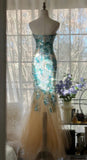 Blue Sweetheart Mermaid Tulle Evening Dresses Gorgeous Beaded Long Prom Dresses HZ1024