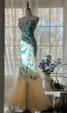 Blue Sweetheart Mermaid Tulle Evening Dresses Gorgeous Beaded Long Prom Dresses HZ1024