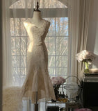 White V-neck Chiffon Lace Applique Short Party Dress Elegant Bridesmaids Dress Homecoming Dress HZ1024