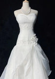 White Strapless A-Line Tulle Lace Applique Wedding Dresses Long Prom Dresses HZ1024
