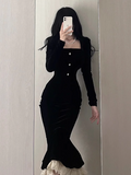retro velvet square neck slim fishtail skirt HZ1024