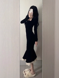retro velvet square neck slim fishtail skirt HZ1024