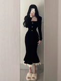 retro velvet square neck slim fishtail skirt HZ1024