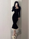 retro velvet square neck slim fishtail skirt HZ1024