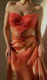 Orange Spaghetti Straps A-Line Tulle Beaded Party Dresses Elegant Prom Dresses HZ1024