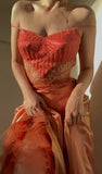 Orange Spaghetti Straps A-Line Tulle Beaded Party Dresses Elegant Prom Dresses HZ1024
