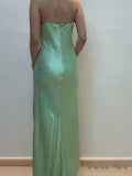 Spaghetti Strap Green Satin Sheath Evening Dresses Gothic Prom Dresses HZ1024