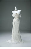 White Taffeta Off-the-shoulder Mermaid Evening Dress Beaded Long Prom Dresses HZ1024