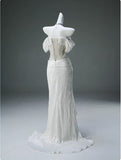 White Taffeta Off-the-shoulder Mermaid Evening Dress Beaded Long Prom Dresses HZ1024
