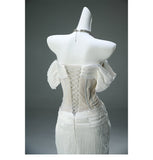White Taffeta Off-the-shoulder Mermaid Evening Dress Beaded Long Prom Dresses HZ1024