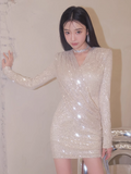 style sequined short skirt V-neck long sleeve dress HZ1024