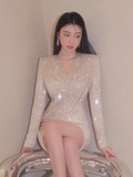 style sequined short skirt V-neck long sleeve dress HZ1024
