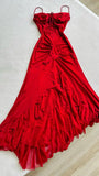 Red A-Line Spaghetti Straps Chiffon Party Dresses Vintage Lace Applique Prom Dresses HZ1024