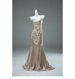 Champagne Spaghetti Strap Mermaid Shining Long Evening Dress Elegant Prom Dress HZ1024