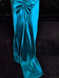 Teal Spaghetti Straps Satin Sheath Backless Retro Long Party Dress HZ1024