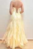 Yellow Strapless Chiffon Mermaid Backless Evening Dresses HZ1024