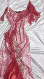 Hot Pink Spaghetti Strap Bodycon Sequin Party Dress Prom Dresses with Slits HZ1024