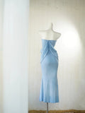 Light Blue Strapless Party Dress Simple Mermaid Evening Dress HZ1024