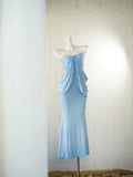 Light Blue Strapless Party Dress Simple Mermaid Evening Dress HZ1024