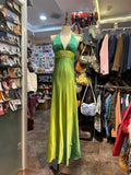 Gradient Green V-Neck Satin Backless Long Party Dresses HZ1024