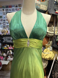 Gradient Green V-Neck Satin Backless Long Party Dresses HZ1024