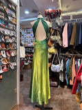 Gradient Green V-Neck Satin Backless Long Party Dresses HZ1024