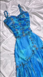 Blue Spaghetti Straps A-Line Chiffon Beaded Party Dresses Homecoming Dress HZ1024