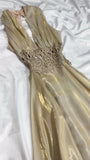 Glitter Satin Deep V A-Line Prom Dress Backless Party Dresses HZ1024