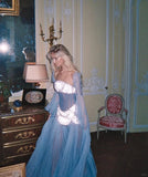 Purple Sheath Tulle Beaded Sleeves Long Prom Dresses HZ1024