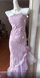 Purple Strapless Lace Chiffon Party Dress Elegant Evening Dress HZ1024