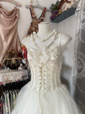 Off-White Spaghetti Strap A-Line Layered Tulle Wedding Dress HZ1024