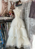 Off-White Spaghetti Strap A-Line Layered Tulle Wedding Dress HZ1024