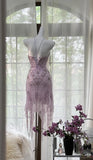 Lavender Chiffon Short Evening Dresses for Party Glitter Beaded Backless Homecoming Dress HZ1024
