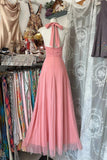 V-neck Pink A-Line Party Dresses Backless Cocktail Party Dress HZ1024