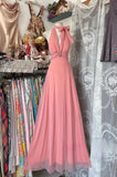 V-neck Pink A-Line Party Dresses Backless Cocktail Party Dress HZ1024