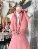 V-neck Pink A-Line Party Dresses Backless Cocktail Party Dress HZ1024