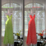 Butter Yellow Spaghetti Straps A-line Tulle Beaded Long Prom Dresses Backless Evening Gowns HZ1024