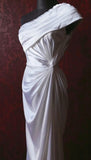 Dark Purple One Shoulder Satin Sheath Simple Evening Dresses HZ1024