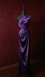 Dark Purple One Shoulder Satin Sheath Simple Evening Dresses HZ1024