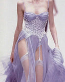 Purple Spaghetti Straps Tulle A-Line Long Prom Dresses with Slits HZ1024