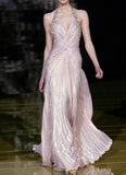 V-neck Chiffon Sheath Formal Evening Dresses Long Prom Dresses HZ1024