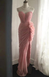 Peach Strapless Sheath Evening Dress Simple Bridesmaid Dress HZ1024