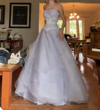 Lilac Strapless Tulle A-Line Long Prom Dresses Unique Wedding Dresses HZ1024