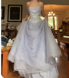 Lilac Strapless Tulle A-Line Long Prom Dresses Unique Wedding Dresses HZ1024
