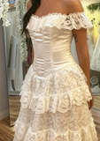 Ivory Off Shoulder Tulle Lace A-line Wedding Dress HZ1024