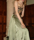 Olive Green Strapless Satin A-Line Bridesmaid Dress Sweet Formal Evening Dress HZ1024