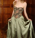 Olive Green Strapless Satin A-Line Bridesmaid Dress Sweet Formal Evening Dress HZ1024